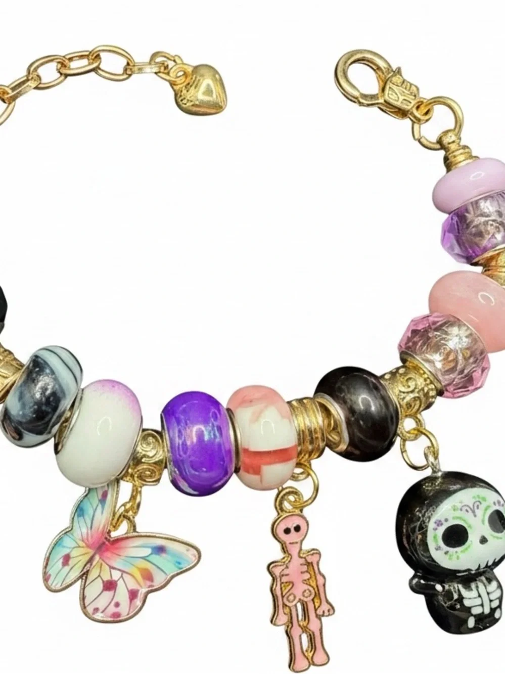 Handmade Halloween Charm Bracelet “Ghoul Friend”Line in Pink Purple